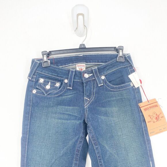 True Religion Women 26 JOEY Disco Fever Jeans Blue Crystal Swarovski Flared NEW - Picture 5 of 7